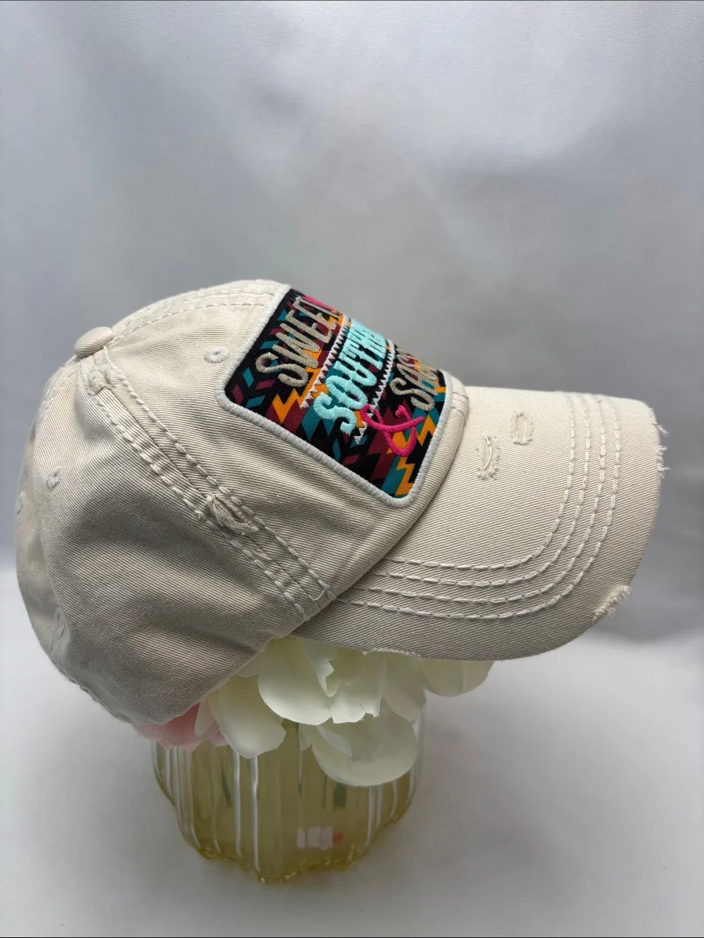 KBETHOS Women’s Vintage Style‎ Cream Baseball Cap with Pastel Floral Accent